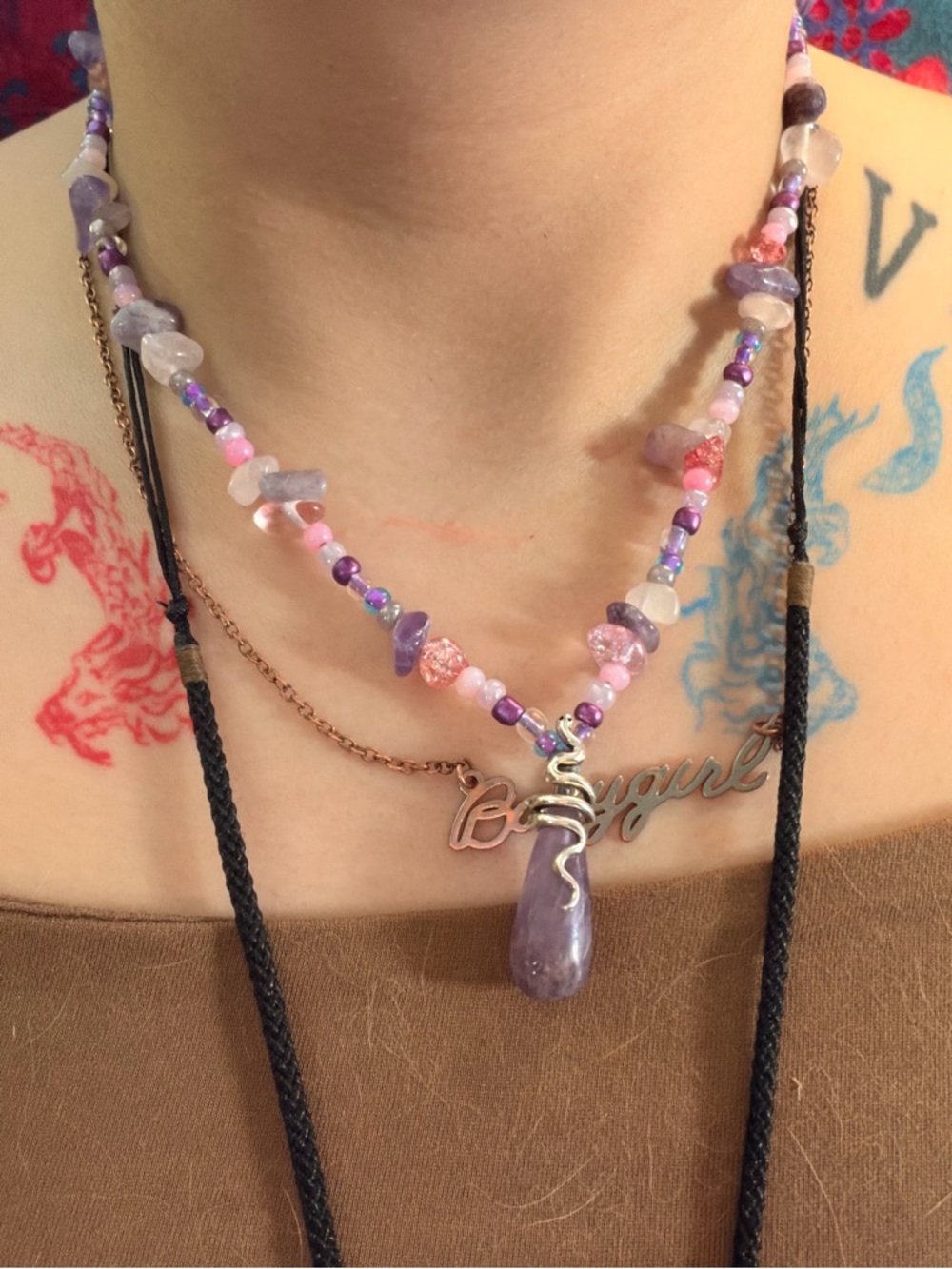 Handcrafted Purple Amethyst Pendant Beaded Necklace - Women Jewelry